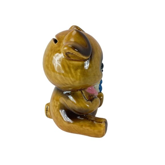 Lefton Stitched Teddy Bear W/Blue Bird Coin Bank Vintage - Picture 2 of 6